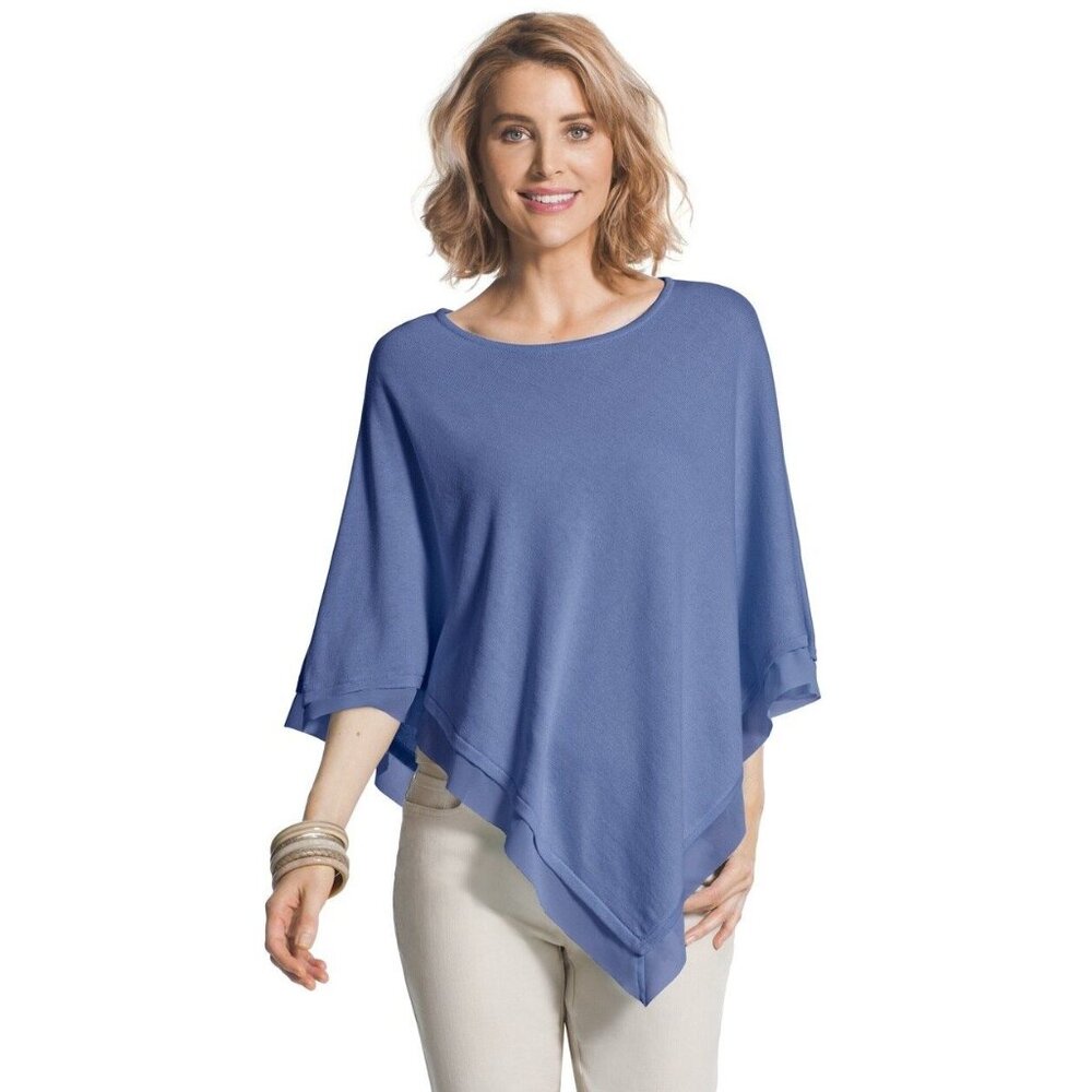 NWT Chico Charlotte Triangle Poncho Chiffon Hem Large/X Largeâ Blue